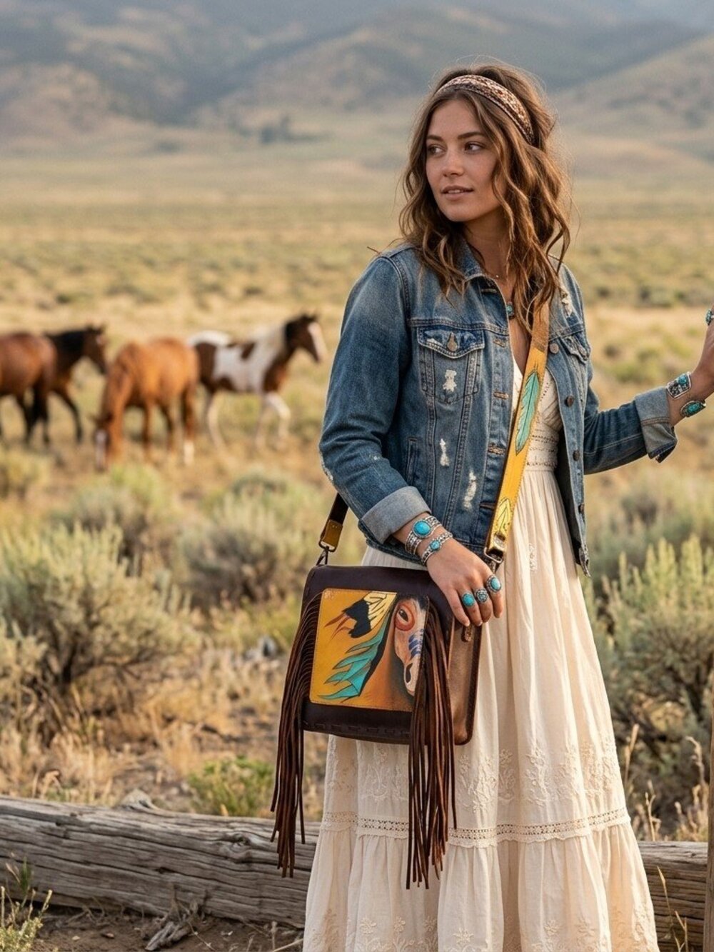 American Darling Wild Horse Western Fringe Crossbody Bag